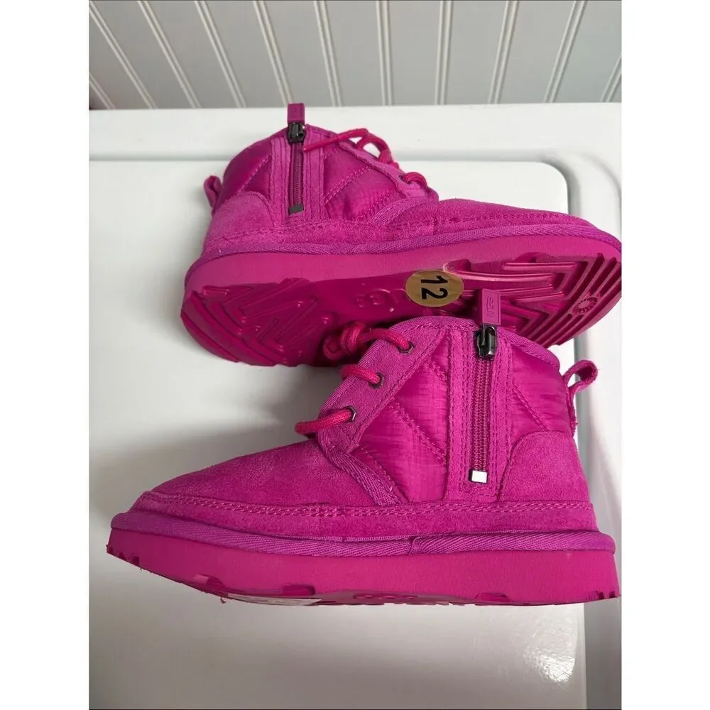 Ugg Australia Kids Hot Pink Neumel II Side Zipper Lace Up Booties Size 12
